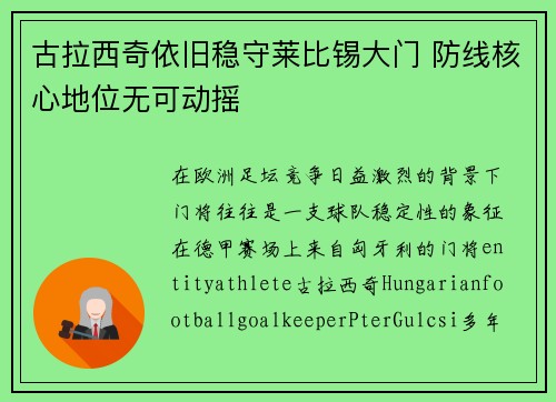 古拉西奇依旧稳守莱比锡大门 防线核心地位无可动摇 古拉西奇依旧稳守莱比锡大门 防线核心地位无可动摇